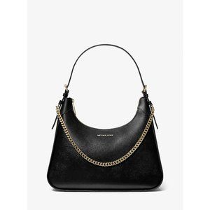 Michael Kors Women Black & Gold-tone Hardware Wilma Large Leather Shoulder Bag